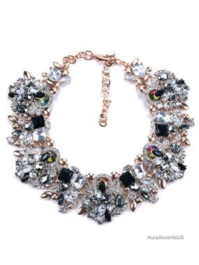 Crystal Rhinestone Flower Bib Statement Necklace Choker